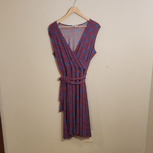 Leota Red and Blue Geometric Midi Dress